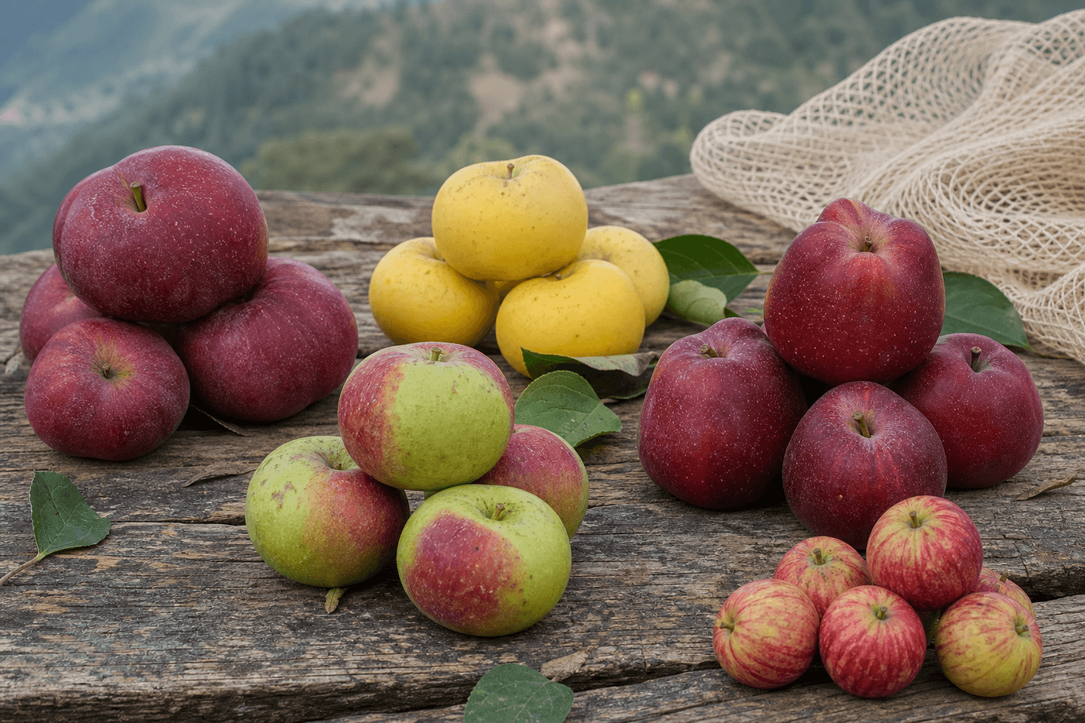 Visual guide to red, golden, green-red and striped Pakistani apple types