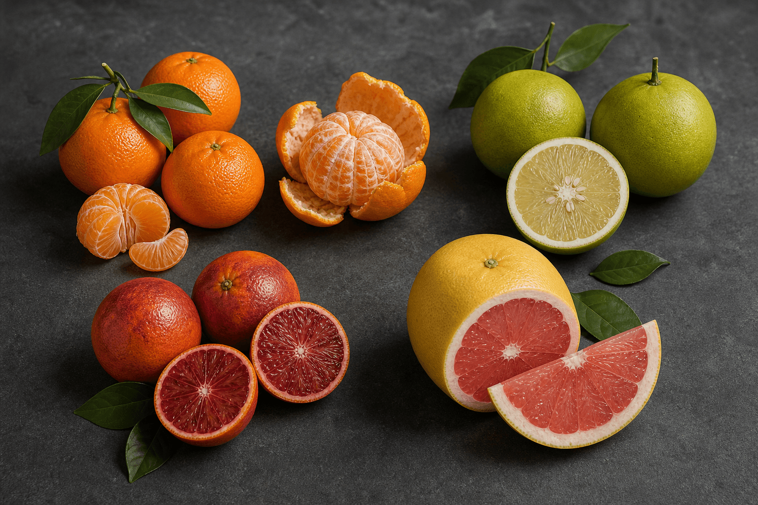 Visual guide to Pakistani citrus types including kinnow, musambi, blood red malta and grapefruit