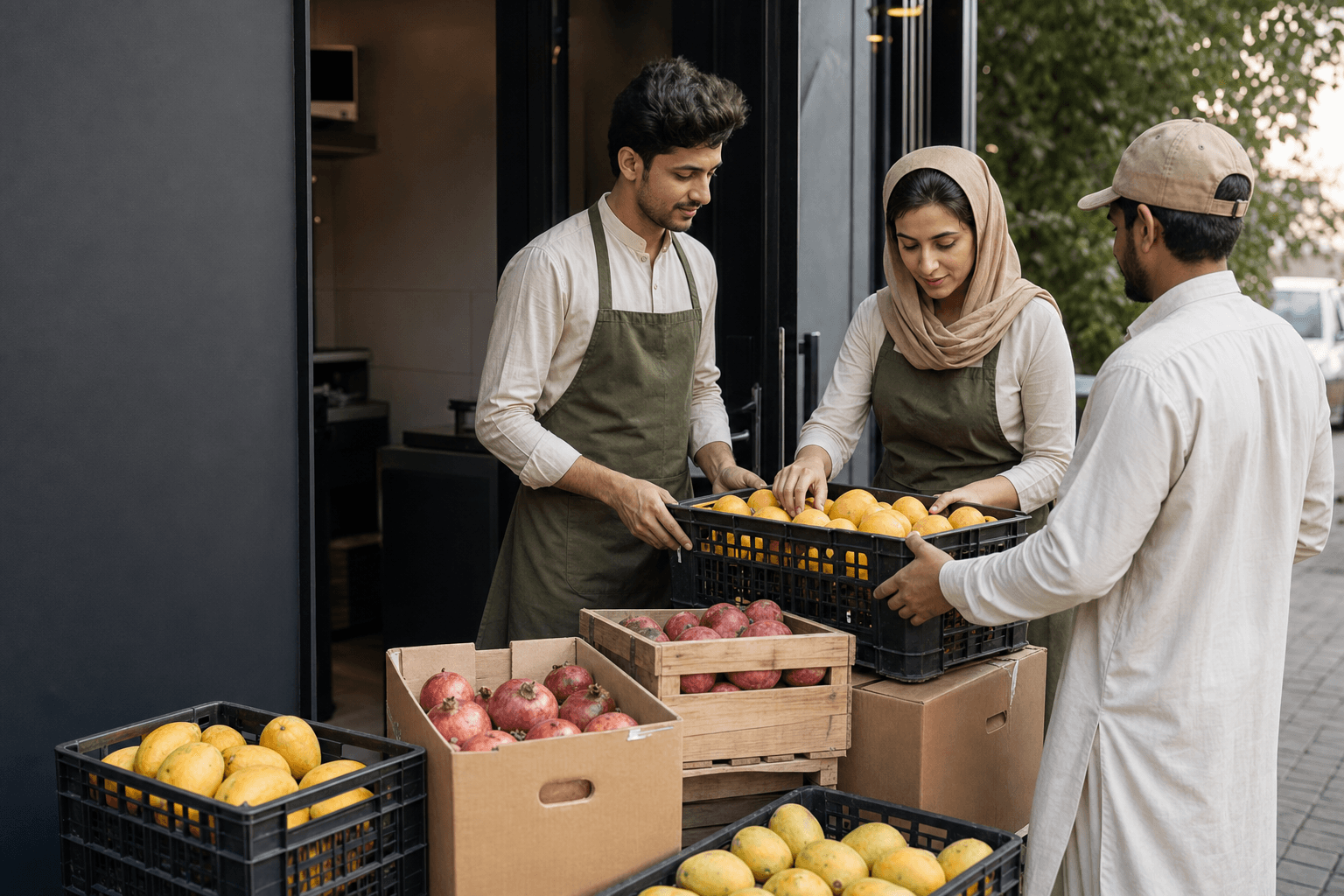 Hospitality team receiving wholesale fruit